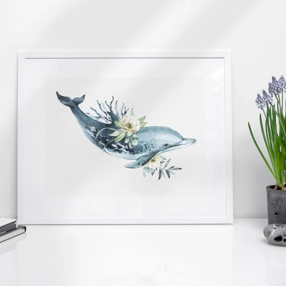 Wall Art Watercolor Dolphin Print Poster Unframed - Picture 3 of 16